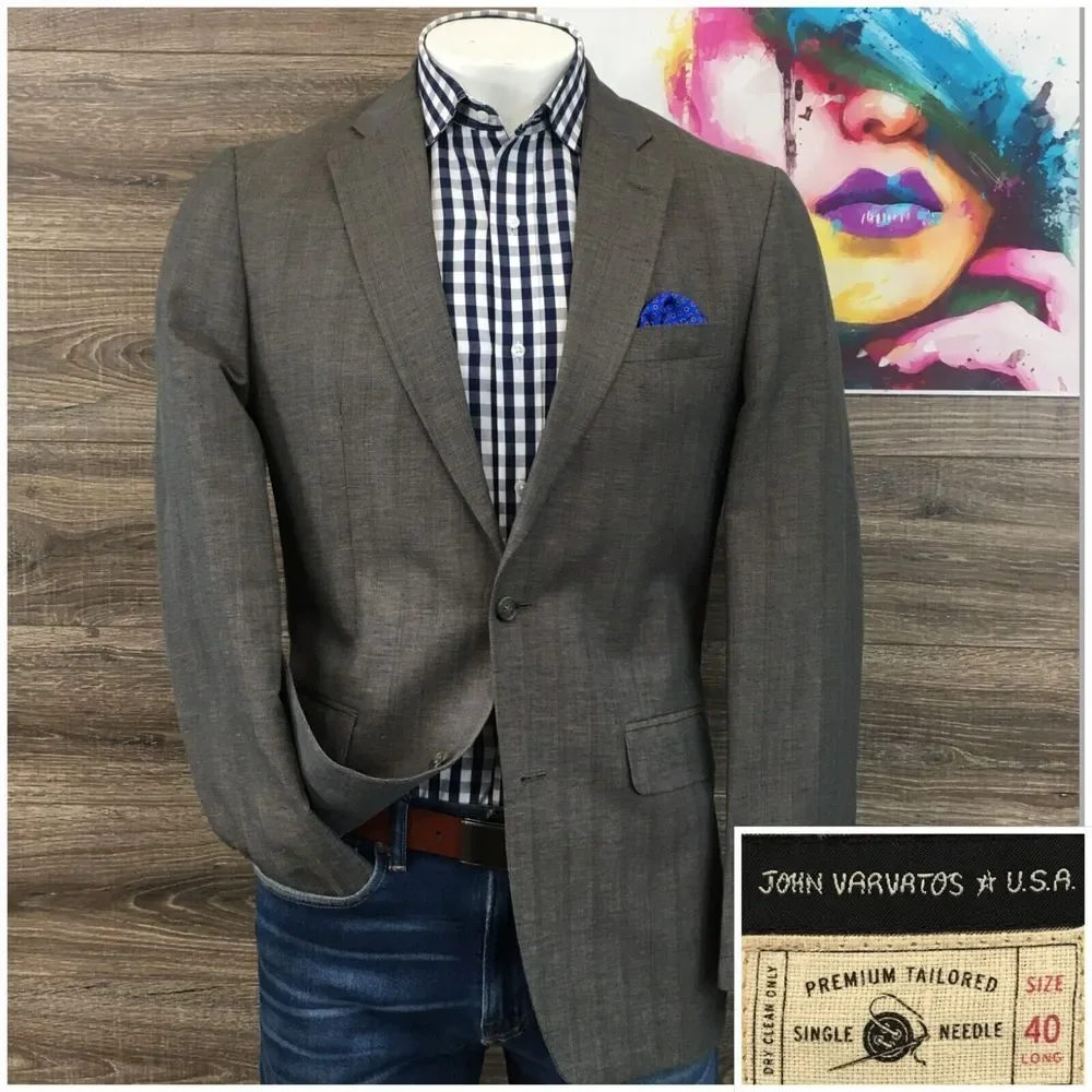 John Varvatos Mens Blazer Sport Coat Two Button‎ Casual Jacket 40L Linen Wool